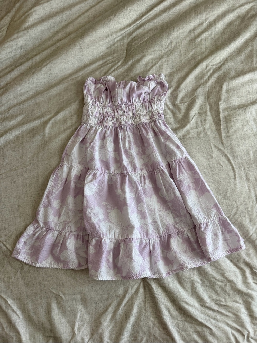 Aeropostale Purple Floral Smocked Strapless Mini Dress (S)